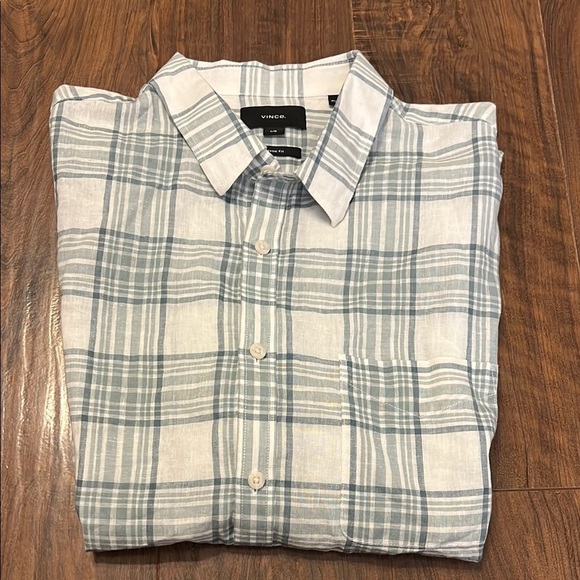 Vince Gray and White Plaid Casual Shirt Sz. Large - Picture 7 of 7